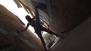 A Blonde Hottie Flashes and Pisses on the Street Before Going DP Threesome with Two Horny Hunks