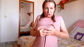 Granny with Huge Saggy Tits Masturbate Shaved Pussy