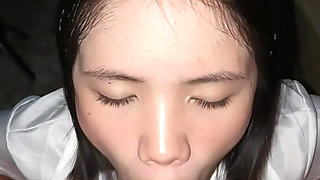 Asian student Model blowjob Deepthroat swallows