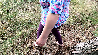 Complete Naked in the Woods - Beating Her Vagina and Tits