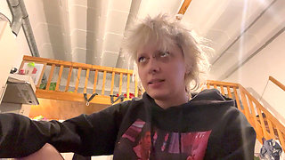 Goth Girl No Makeup Smoking a Cigarette