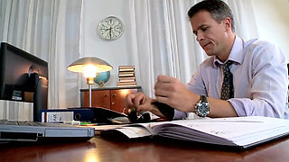 Blonde Secretary Legs Spread Wide Office Fuck