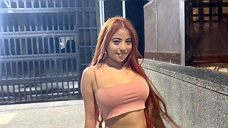 Busty Latina Redhead Celestealba Fucks Big White Cock in Sex Shop