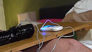 College Hazing Ballbusting in Leather Bodysuit