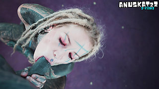 Tattooed Pierced Alt Girl Sloppy BJ and Anal Fuck