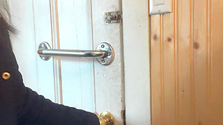 hana at kitchen cooking  then she need go to pee on toilet