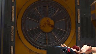 Sci-fi porn! hot dickgirl plays with red-haired girl in restraints in the space station