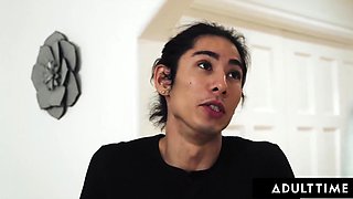 Classy blonde lady ignores her Asian hubby's sex desires and gets punished