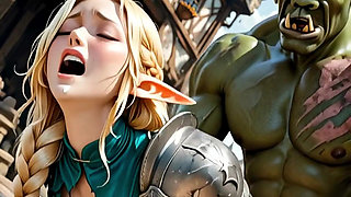 Blonde Elf Babe Gets a Pounding From the Orc King's Cock, Waifu Hentai Animation