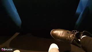 Two German teenage best friends perform a risky blowjob at a movie theater and swallow the semen.
