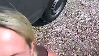 German Amateur Blowjob in Car Leads to Facial Outdoors