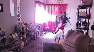 Playing around the house in front of friends