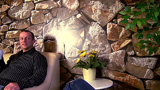 Horny redhead chick gets a warm load on her natural tits