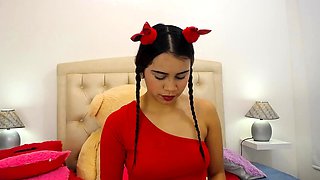 Pink vulva close up of sensual brunette getting kinky