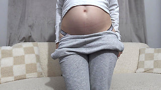 My pregnant Indian MILF wife masturbates in leggings then does camel toe in pink panties and orgasms