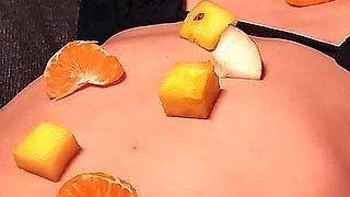 My Roommate's Sweet Craving: Fruit Served Over My Abs.