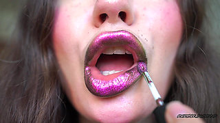 Melting Purple Metal Lips: Shiny Kisses & Messy Spit Play
