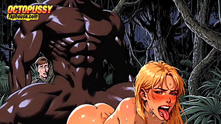 Sexy White Wife Tastes a Big Black Cock in Front of Her Cuckold Husband. Cartoon Comic Story