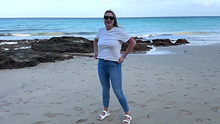 Peeing in Tight Jeans on the Beach