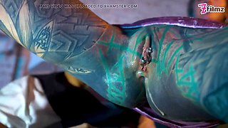 Tattooed Girl Got Caught Fucking Herself with a Big Toy, ANAL, BJ, Cumshot