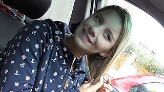 Masturbate in Car on Public Parking in Prague by Busty MILF