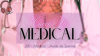Big tit doctor milks cock with empty balls - French medical handjob cumshot