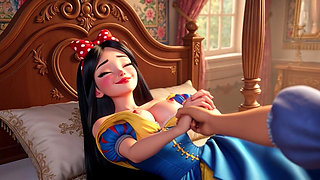 Snow White Passionate Night in Enchanted Castle Bedroom with Classic Dress Partially Open for Intense Pleasure