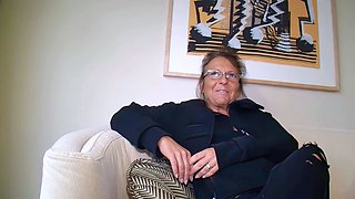 German old granny tries sex casting and masturbates