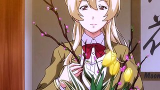 Innocent anime lady lets her lover in for the first time