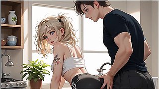 Car Toon - Step Sister Seduces Step Brother In The Kitchen (voiceover Visual Novel)