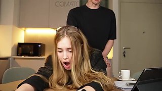 Big Tit Secretary Fucks Boss in Office - Creampie Teen with Natural Tits