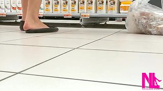 Footplay and Dipping in Black Flats at a Conad Shop