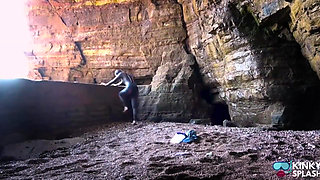 Shiny Rubber Wetsuit Tease in Private Cave