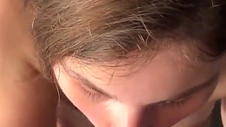POV young wifes suck cock in front of the mirror and gets her face covered with hot cum