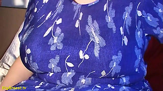 Horny BBW mature plays with her extreme monster tits