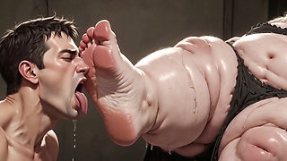 Giant SSBBW Dominates Slave with Foot Licking - Big Feet Worship