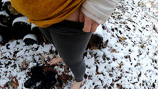 Slapping and Pulling Her Labia in the Snow