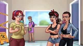 Adult games, fellatio, boob squeeze