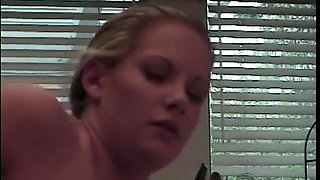 Cute flexible blonde does a split while big cock pounds her ass in the kitchen
