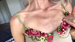 Skinny Petite Fit Blonde Stripping Striptease on Bed Sexy Stretching Tease