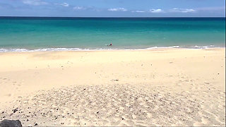 Naked Beach MILF Helps a Jerking Stranger - Cum on Her Ass
