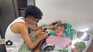 My big, hard cock with milk is the medicine for my little stepsister's horniness.