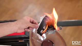 Russian Latex Femdom Babe Takes Charge of Submissive Stud