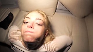 Sexy blonde teen blowjob and gangbanged then creampied