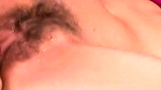 Japanese Girl Masturbates and Squirts Before Getting Her Hairy Cunt Smashed by Two Guys