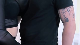 A slutty wife made me cum on her latex leggings