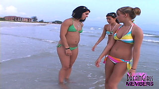 Three Hotties Make Out and Get Topless at a Public Beach