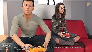 Adult visual novel featuring a busty brunette with a big backside