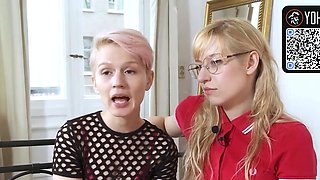 Two blonde lesbos love each other's fur covered pussy