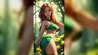 Copper Red Elf Green Bikini Autumn Forest Dance - Sexy AI Babes